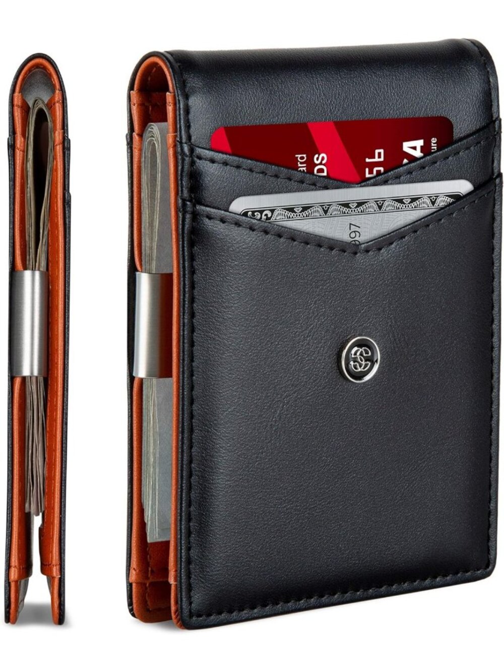 Minimalist Slim Bifold Wallet with Money Clip & ID Window, RFID Blocking